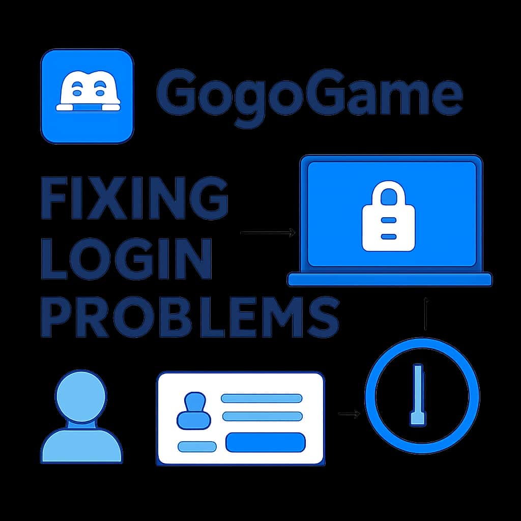 Illustration highlighting steps to troubleshoot GogoGame login problems.