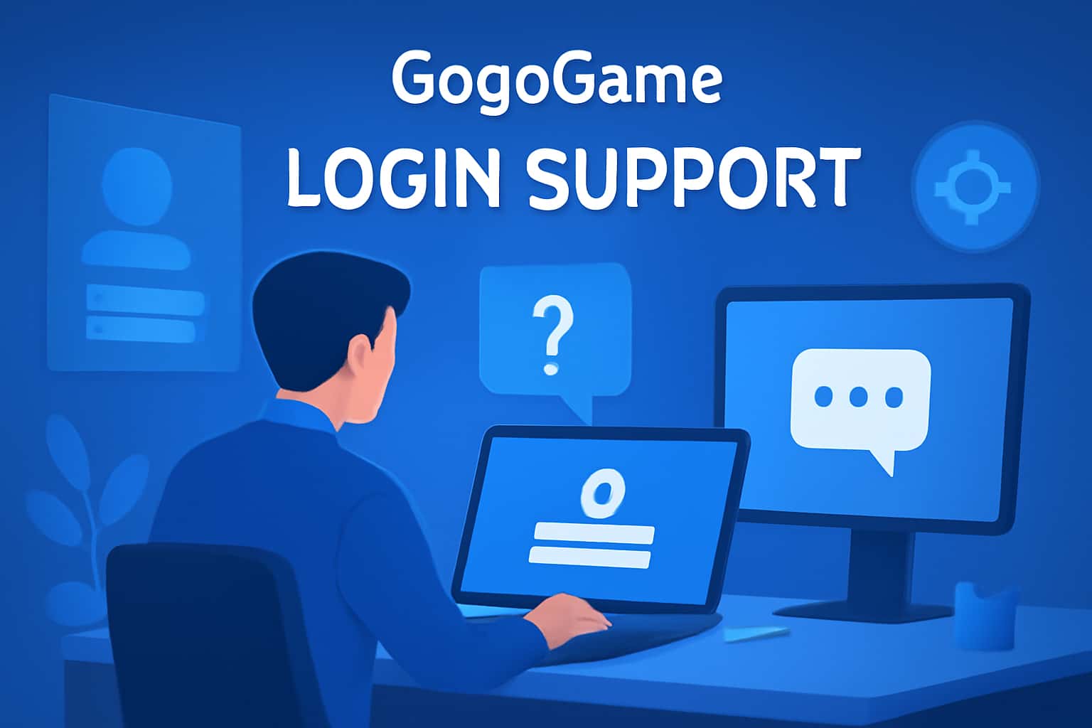 An informational illustration representing GogoGame Login Support with a focus on user assistance.
